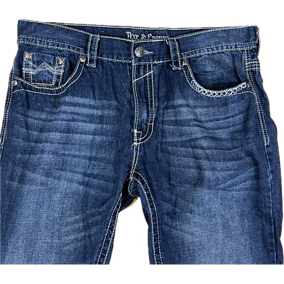 Axe & Crown Boot Fit Denim Jeans Men 38x32 Dark Wash Flap Pocket Contrast Stitch - Picture 4 of 14